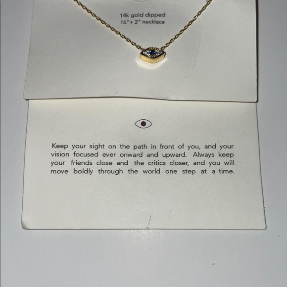 NWT Gold Dipped Evil Eye Necklace with Blue Center.  16”. - Picture 3 of 3